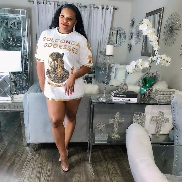 Sale! Sequin shirt dress mini white gold - Picture 3 of 8